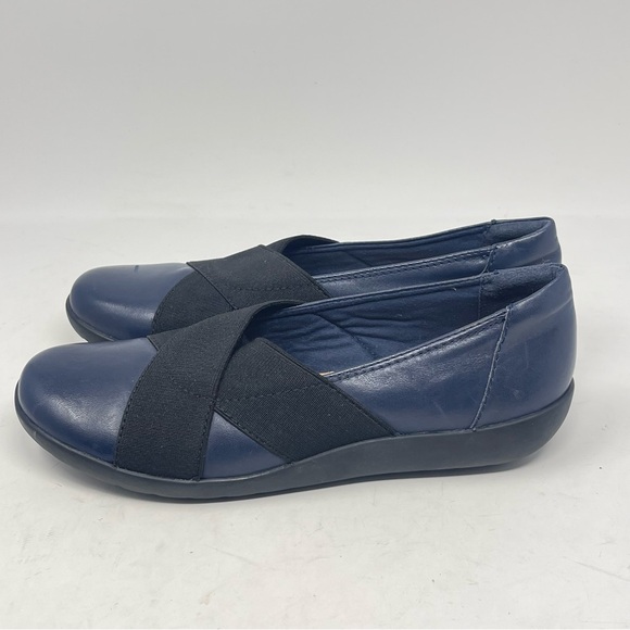 Clarks Medora Jem Shoes Womens 7.5 Blue Leather Slip On Comfort Casual Office - Picture 4 of 12